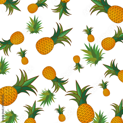Fresh pineapple fruit pattern background, summer pineapple fruit theme. Summer design for holiday promotion and printed on clothing.