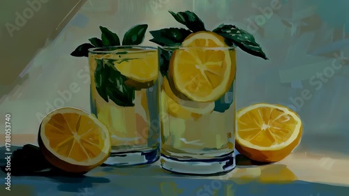 Refreshing Lemonade Still Life: A Vibrant and Zesty Summer Drink Illustration Sequence