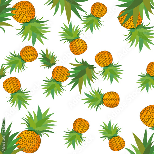 Fresh pineapple fruit pattern background, summer pineapple fruit theme. Summer design for holiday promotion and printed on clothing.