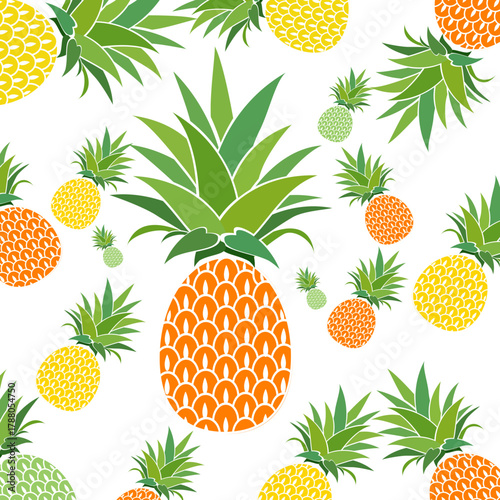 Fresh pineapple fruit pattern background, summer pineapple fruit theme. Summer design for holiday promotion and printed on clothing.