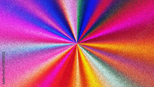 Vibrant gradient with film grain effect bursting from the center created from thousands of individual dots. Dynamic colorful center focused gradient with noise texture and bursting with vivid hues