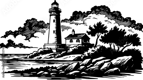 Very beautiful view of the Biloxi Lighthouse in Biloxi, Mississippi, USA, featuring its iconic white tower, coastal surroundings, soft natural light, and a realistic serene Gulf Coast landscape.