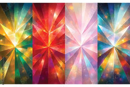 Crystalline Color Burst Quartet | Abstract Geometric Rays in Four Panels