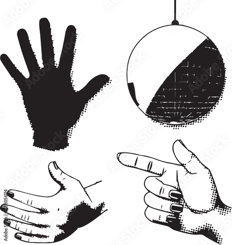 PrinVector Illustration of Hands in Different Poses with Disco Elementst