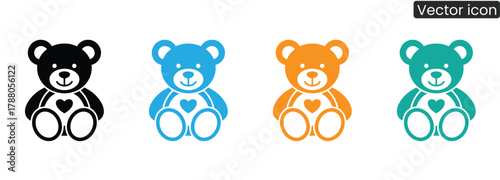 Adorable teddy bear icons in four cheerful colors offer a touch of warmth and joy, perfect for children's brands, gifts, or any project needing a sweet, nostalgic feel.