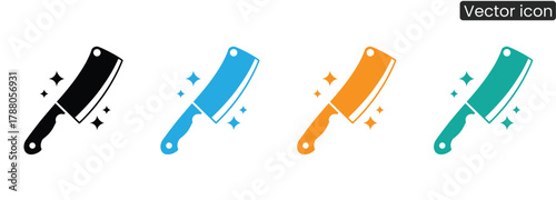 Vibrant cleaver icons in multiple colors signify sharp kitchen tools ready for culinary tasks, perfect for food preparation, restaurant branding, or cooking guides.