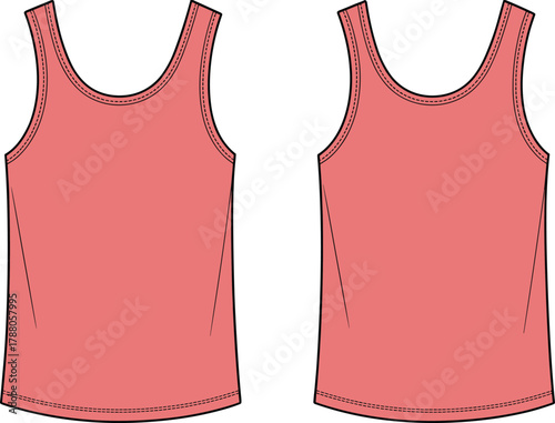 Pink tank top, sleeveless shirt, scoop neckline, fashion garment, apparel design, clothing illustration, flat vector style