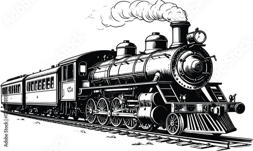 Hand drawn classic steam engine sketch