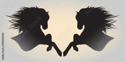 Mirrored Horse Silhouette Illustration | Dynamic Twin Stallions in Motion on Gradient Background