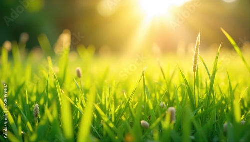 Sunlight streams through tall grass in a breezy field, creating a dreamy, ethereal atmosphere Perfect for illustrating concepts of serenity, freedom, and natural beauty , vast, summer, delicate