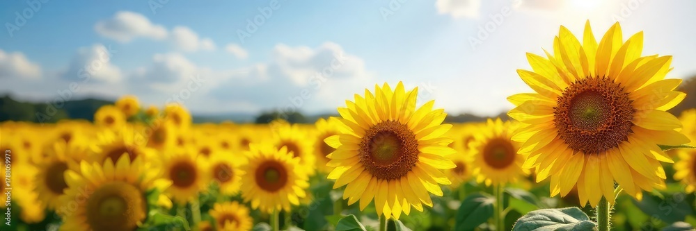 Obraz premium Vibrant yellow oil sunflowers bask in the summer sun, their heavy heads bowed with ripe seeds A stunning display of nature's bounty, perfect for agricultural or culinary themes , sun, food