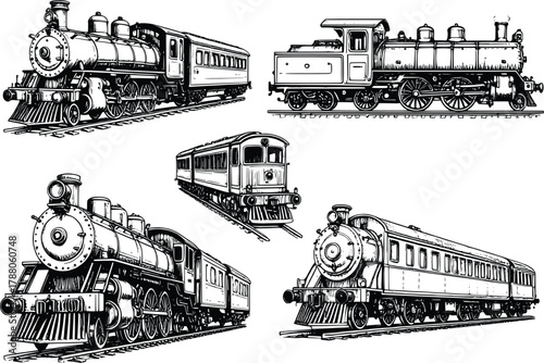 Old Fashioned Locomotive Line Art 