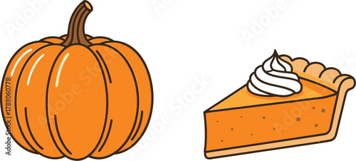 Pumpkin and pumpkin pie, vector illustration