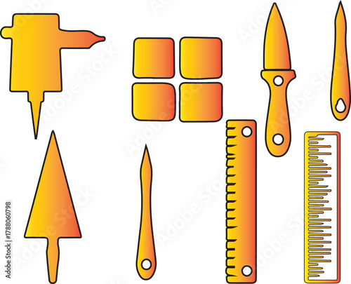 A Collection of Crafting Tools Including Cutting Implements Measuring Devices and Shaping Instruments Ideal for Various Artistic Projects and Hobbyist Endeavors