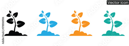 Diverse plant sprouts in vivid colors represent new growth and potential, ideal for business success or environmental themes. Dynamic icons for fresh starts.