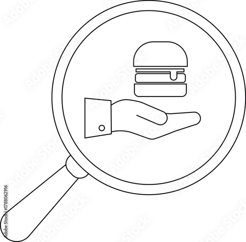Magnifying glass reveals a burger atop a hand