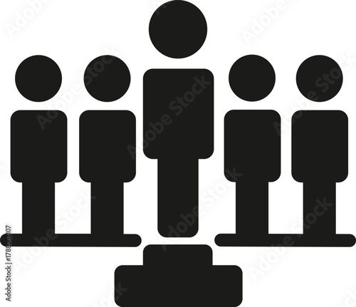 Leadership icon, Human organization leader teamwork structure hierarchy. Mentorship, coaching, charisma, head, lead, chairman, manager , Black color