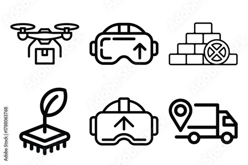 Modern digital technology innovation concepts line icons for various uses.