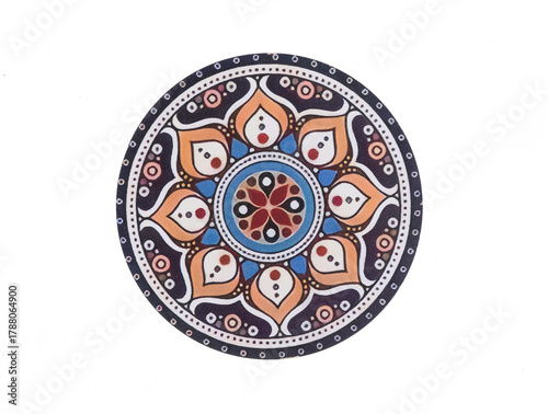 Decorative circle with abstract ornamental pattern isolated on white background