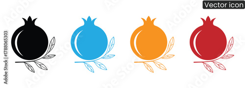 Discover a set of striking pomegranate icons in bold colors, ideal for health food brands, juice companies, and wellness sites. Elevate your designs!
