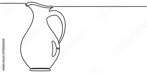Jug continuous one line drawing in minimalist style isolated outline vector illustration on white background. 