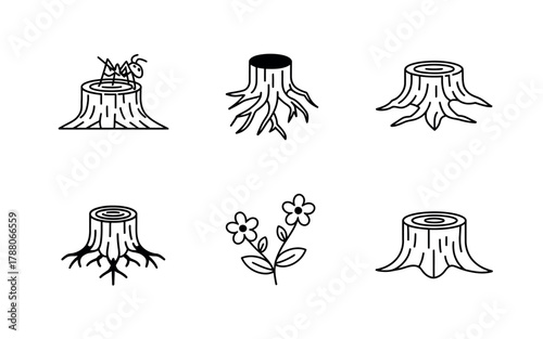 Set of tree stump and plant icons