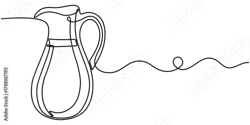 Jug continuous one line drawing in minimalist style isolated outline vector illustration on white background. 