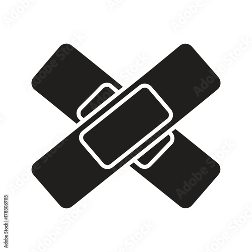 Crossed adhesive bandages icon representing a first aid and a wound care for a medical treatment and an injury protection