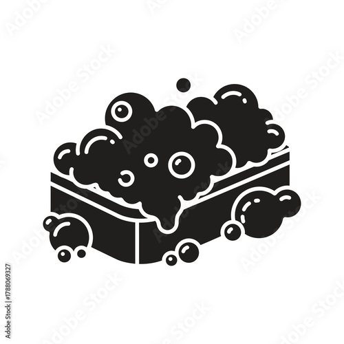 Sponge with a lot of foam icon representing a cleaning and a washing for a bath and a kitchen with a soap