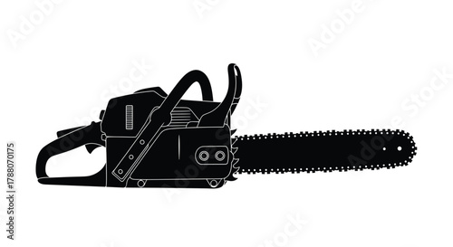 A black silhouette illustration of a powerful gasoline powered chainsaw tool