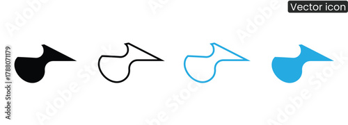 Instantly grab attention with versatile whistle icons, perfect for sports, safety, or emergency alerts. Modern designs in black, outline, and blue.