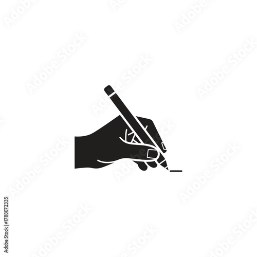 Hand writing with a pen icon representing a signature and a contract for a document and a creative writing with a calligraphy