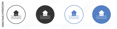 Flooded house icon pictogram set. Vector icon designs
