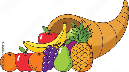 Cornucopia with fruits for thanksgiving day