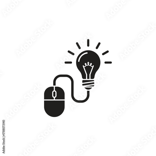 Creative idea icon with a lightbulb and a computer mouse representing a digital innovation and a smart solution for a business