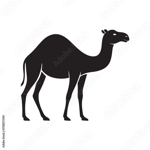 Stylized Camel Silhouette in Side Profile with Single Hump and Long Legs Isolated Vector