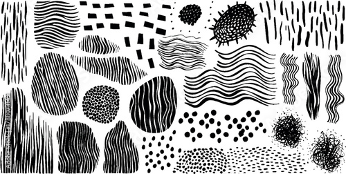 Scribble doodle paint underline set, children marker scratch, vector pen squiggle kit, black stoke. Kids hand drawn pencil abstract sketch, handwriting font alphabet, texture heart. Scribble doodle