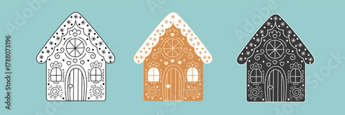 Christmas Gingerbread House Set, Cute Flat Style for Kids and Festive Crafts