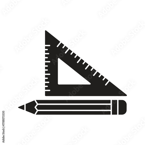 Ruler and a set square icon representing a geometry and a measurement tool for a school and an architecture drawing