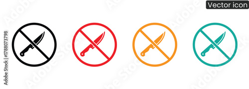 Essential prohibition icons featuring knives in black, red, orange, and teal, clearly signaling danger and restrictions for enhanced safety awareness.