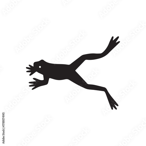Stylized Frog Silhouette in Leaping Pose with Extended Limbs Isolated Vector