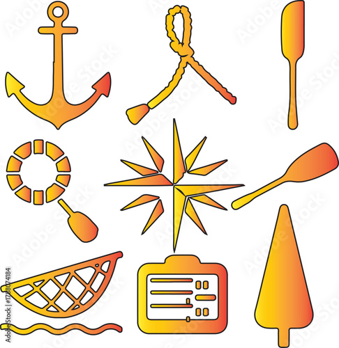 Nautical Icons Representing Maritime Travel Navigation and Safety Equipment for Seafaring Adventures