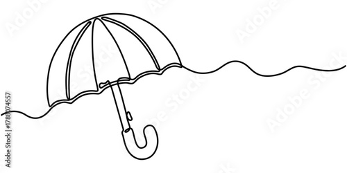 umbrella continuous one line drawing, minimalist vector  design, Simple outline Drawing of a umbrella illustration. 
