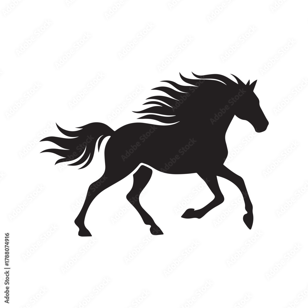 Obraz premium Stylized Horse Silhouette in Mid-Gallop with Flowing Mane and Tail Isolated Vector.