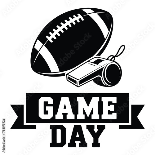 American Football Game Day Illustration with Football and Whistle Graphic