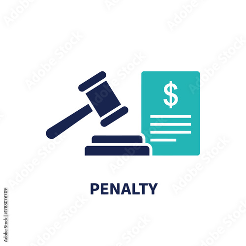 Vector illustration of gavel and document with dollar sign representing penalty