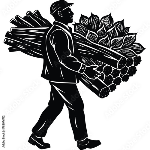 Man Carrying Wood Silhouette Vector Illustration for Design and Print on White Background