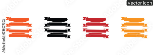 Eye catching ribbon banners in striking orange, bold black, and vibrant red, perfect for adding emphasis to your marketing messages and design projects.