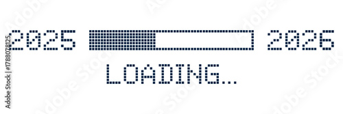 Loading 2025 to 2026 banner vector illustration concept with digital pixel grid progress bar with countdown 2026. Minimal dotted typography Perfect for countdowns, tech, banners, cards, and posts.