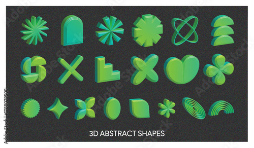 3D Abstract Shape Collection — Modern Geometric Vector Forms, Futuristic Minimal Design Elements, and Glossy Volumetric Shapes.